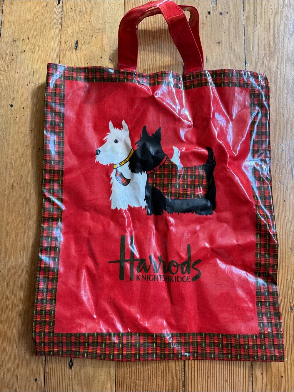 Harrods Red Tote with Plaid and Scottie Dogs
